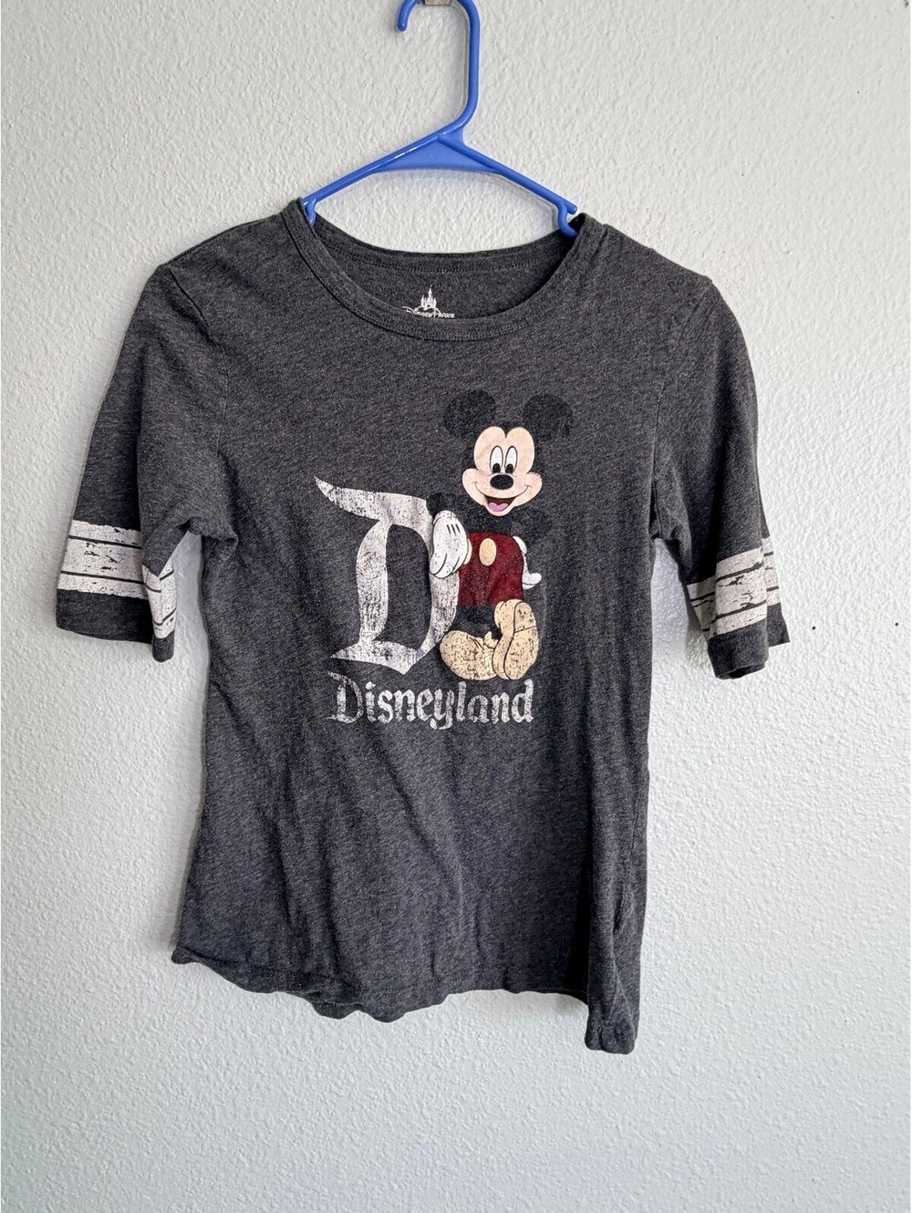 Disney Parks‎ Mickey Mouse Disneyland Varsity Stripe 3/4 Sleeve Shirt Size S